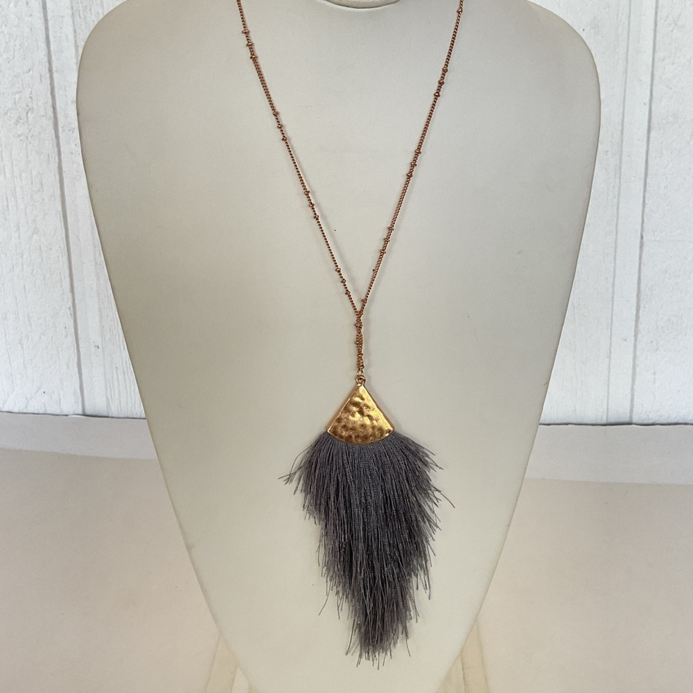 Influence Gray Fringe Thread Tassel Pendant NWT